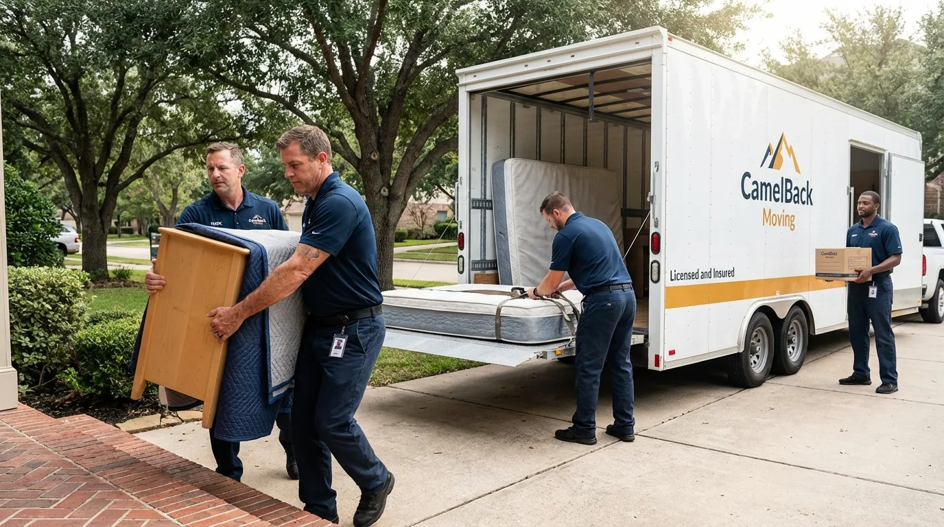 Crew loading residential truck for cross-state move from Sun Prairie, WI