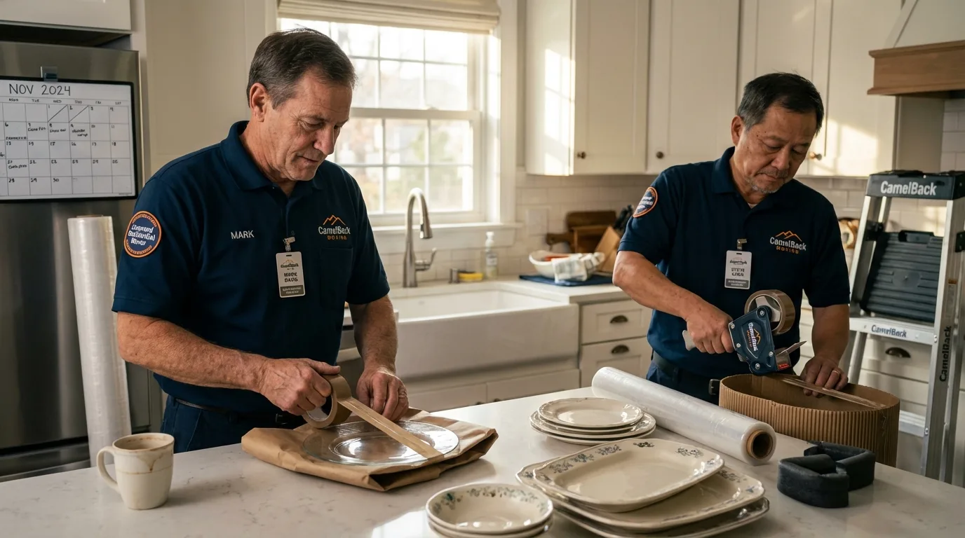 Professional crew packing kitchen dishware in Sun Prairie, WI